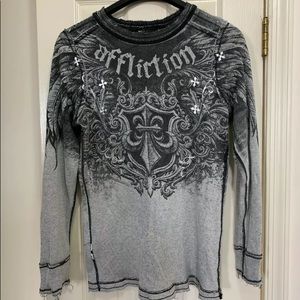 Mens AFFLICTION LS REVERSIBLE Thermal Distressed shirt (M)
